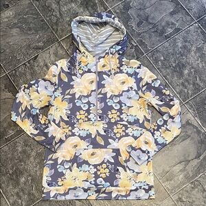 MICHELLE MAE Floral Pattern 1/2-Zip Hoodie Cottagecore Athleisure